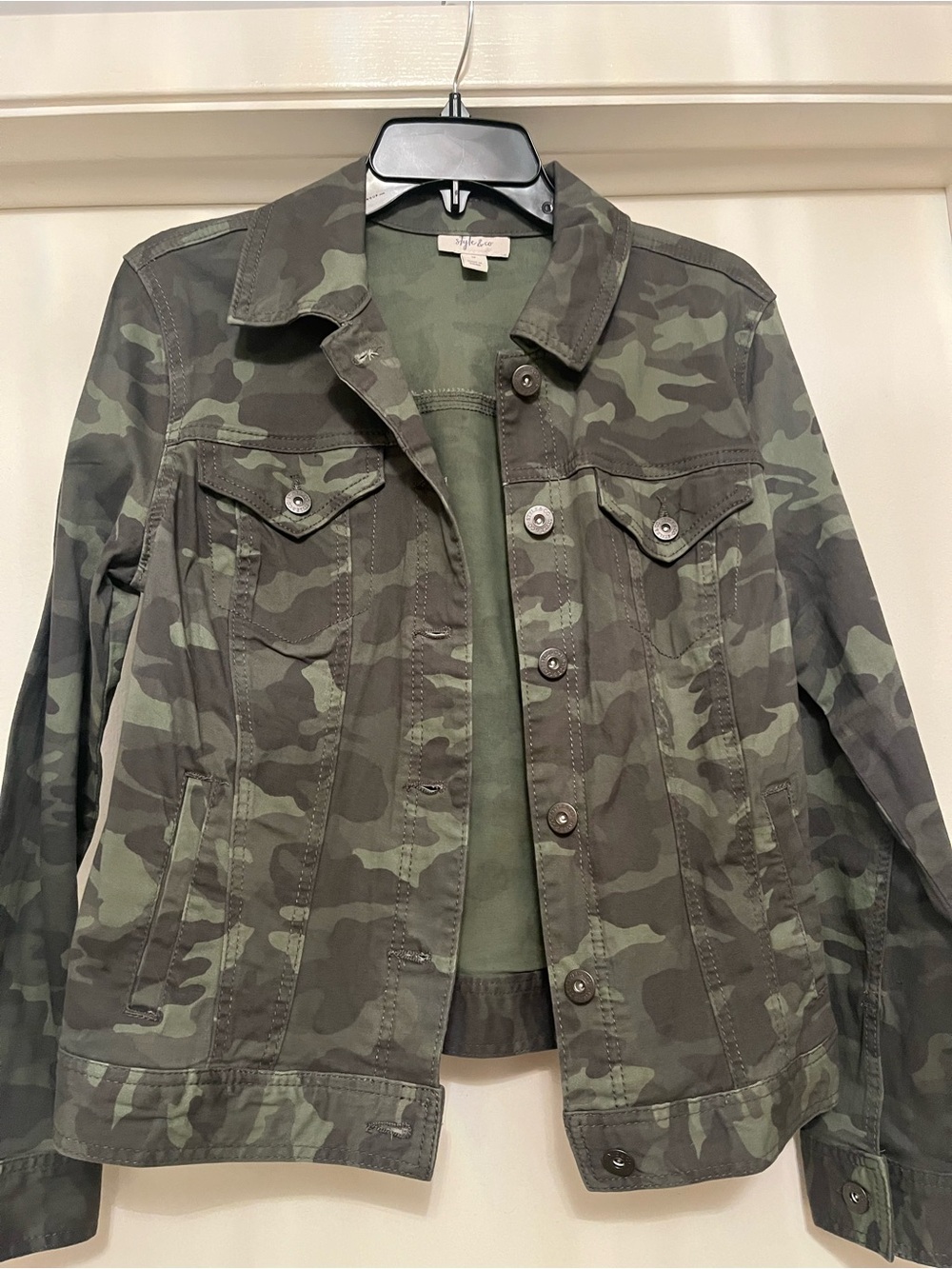 Camo Jean Jacket in Olive Green